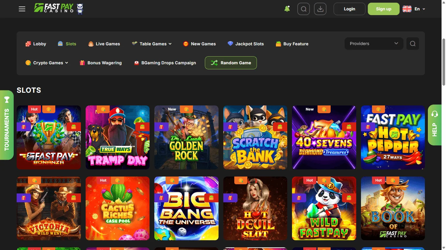 Fast Pay Casino games lobby on desktop
